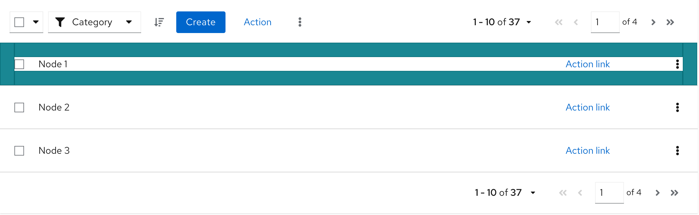 Example of default spacing data list