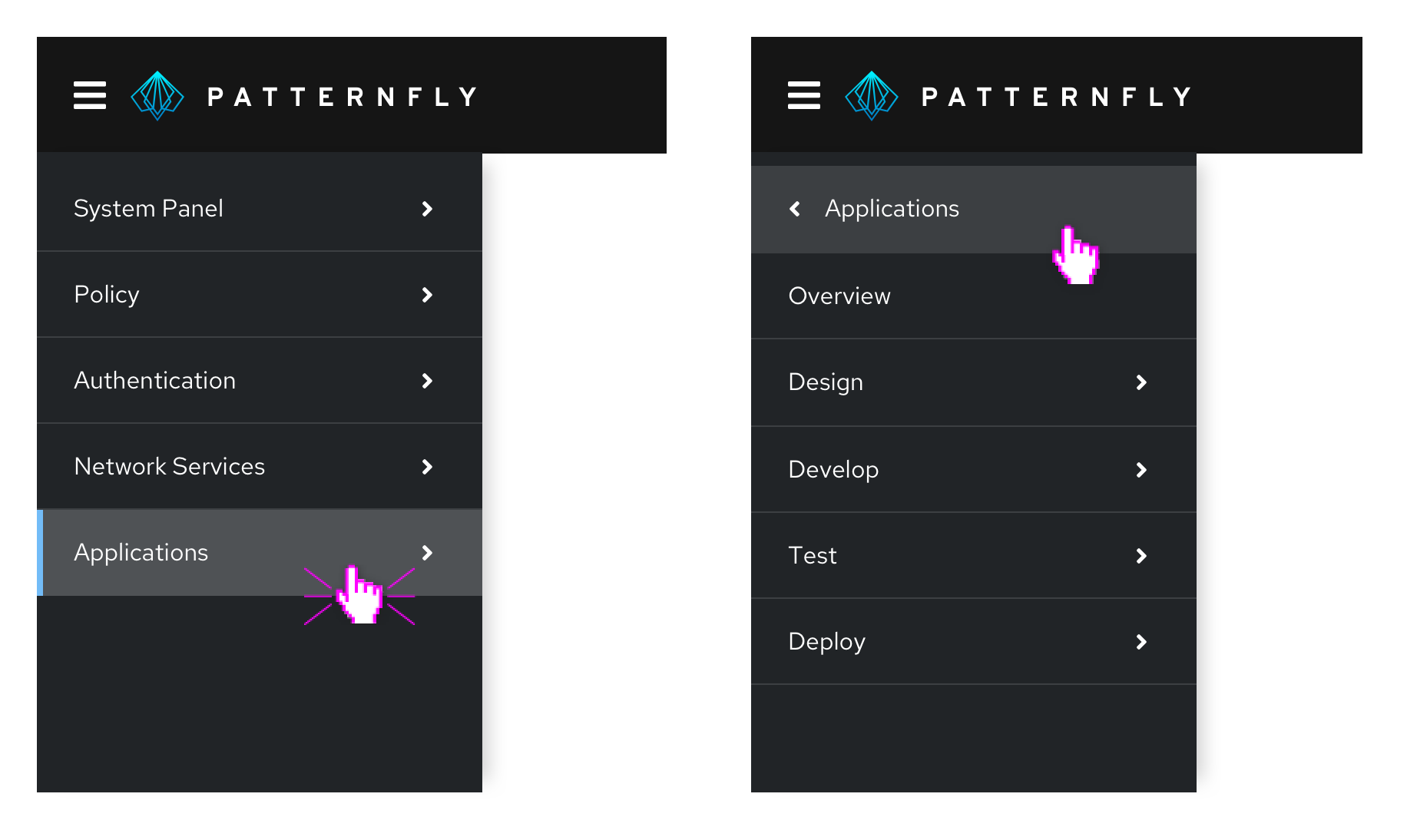 Example of drill-down navigation