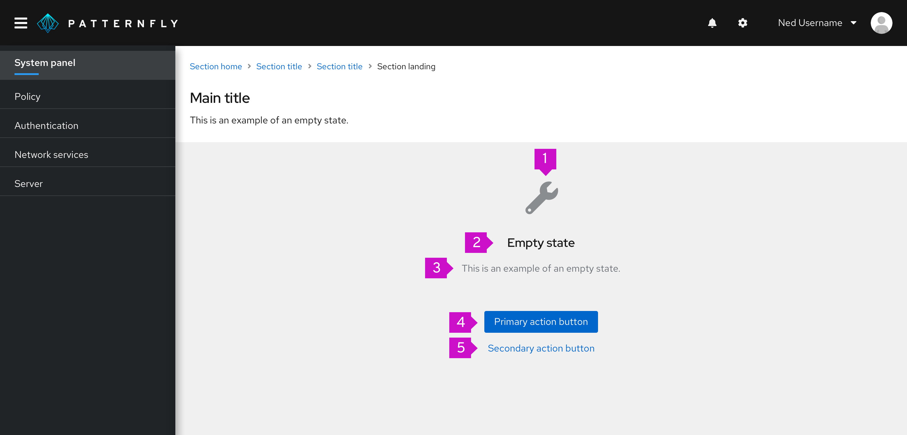 large empty state example with all elements