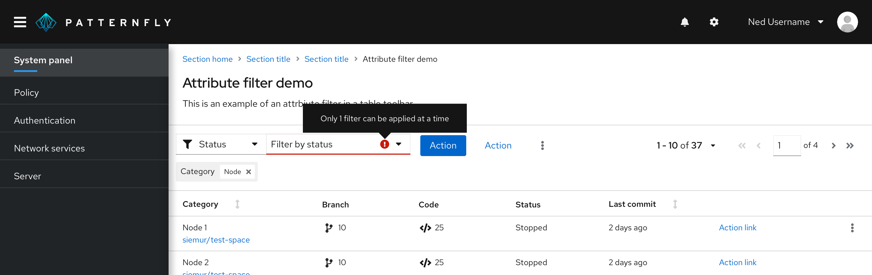 Example of filter validation