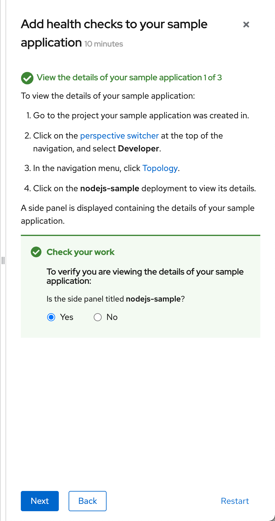 Check your work module with Yes selected