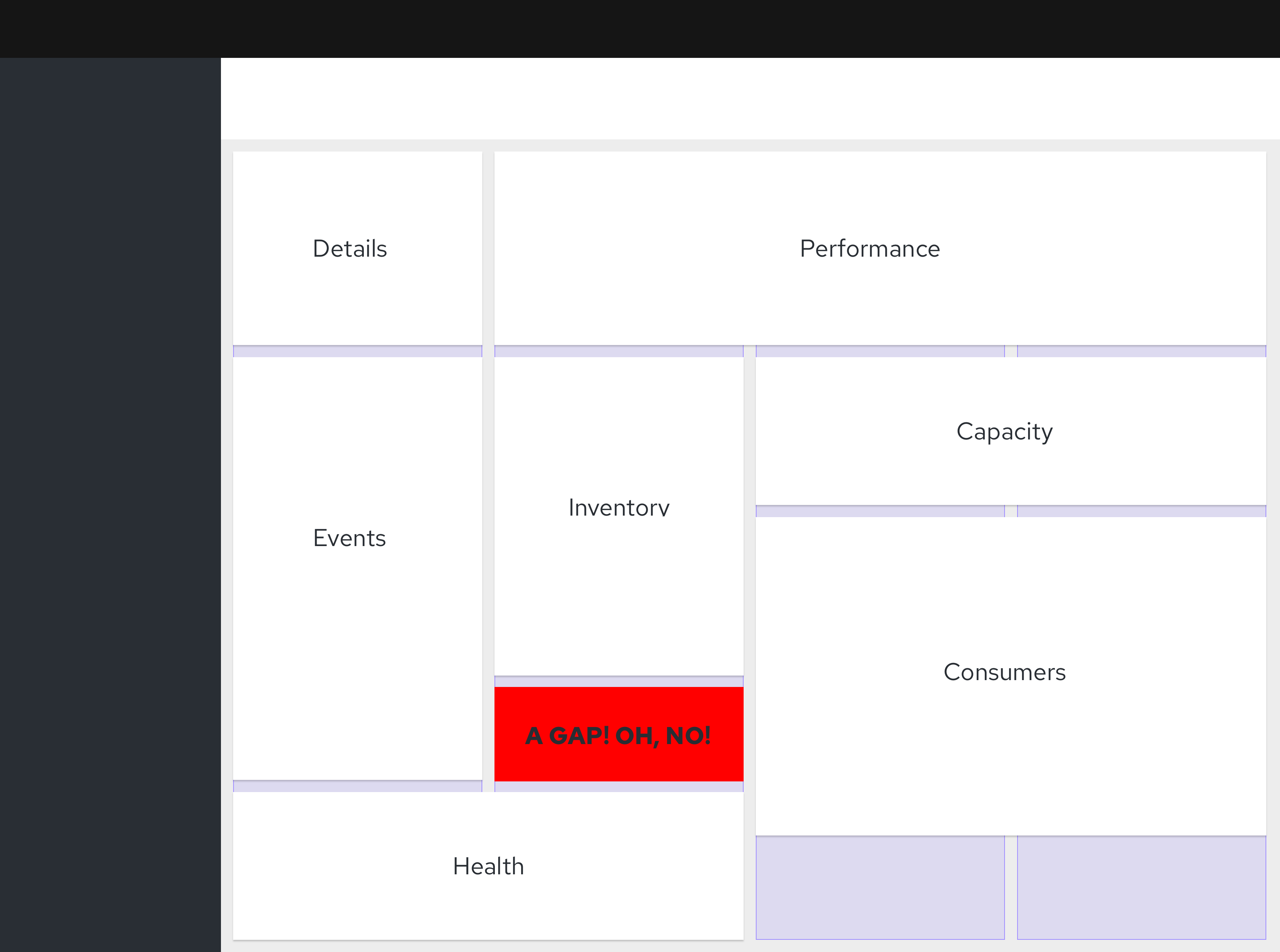 dashboard layout with a gap