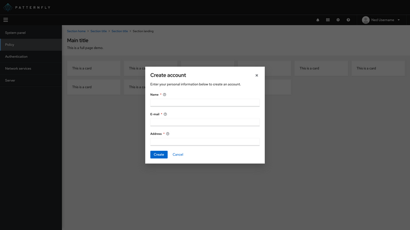 Modal with form screenshot