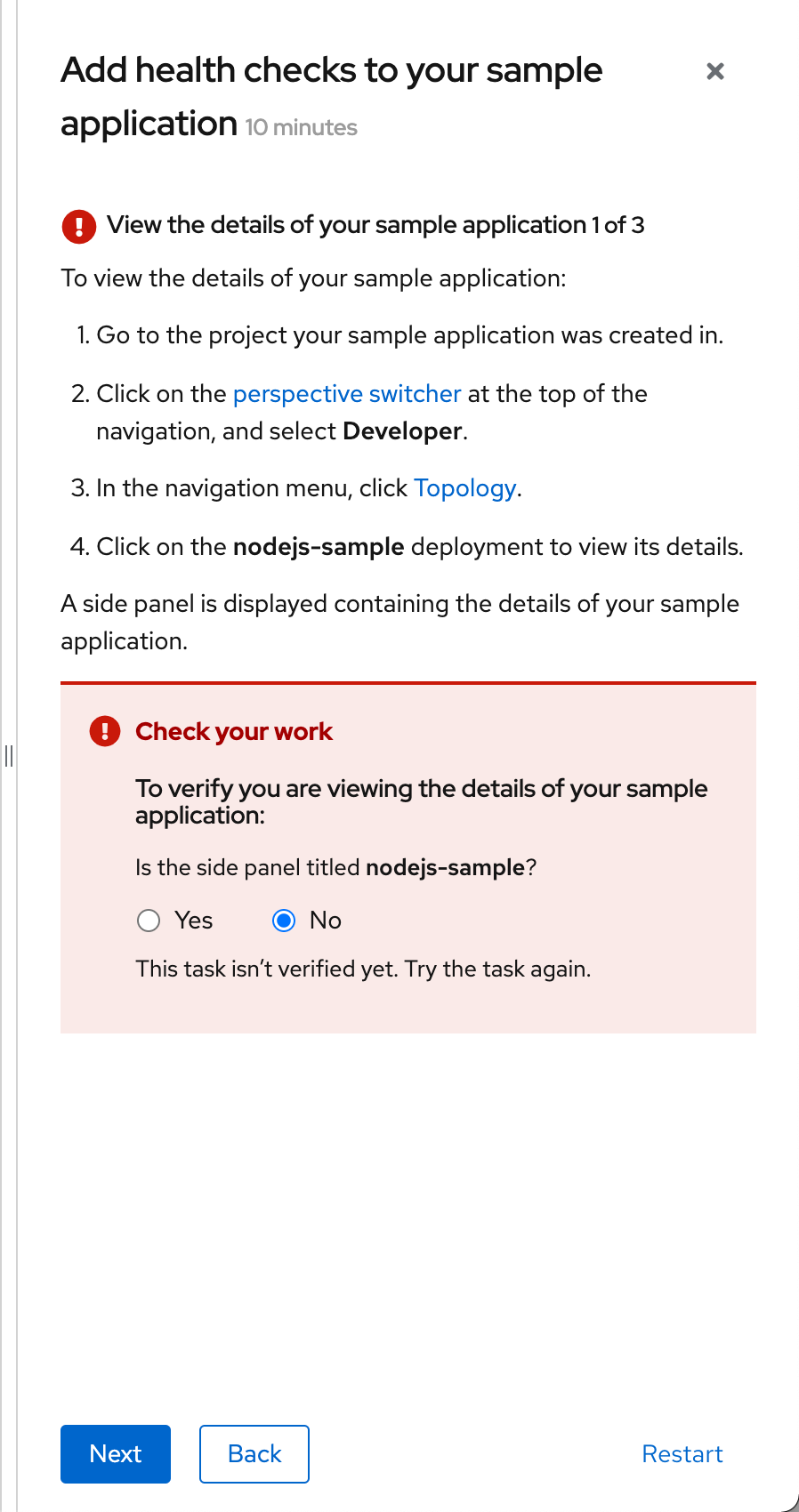 Check your work module with No selected