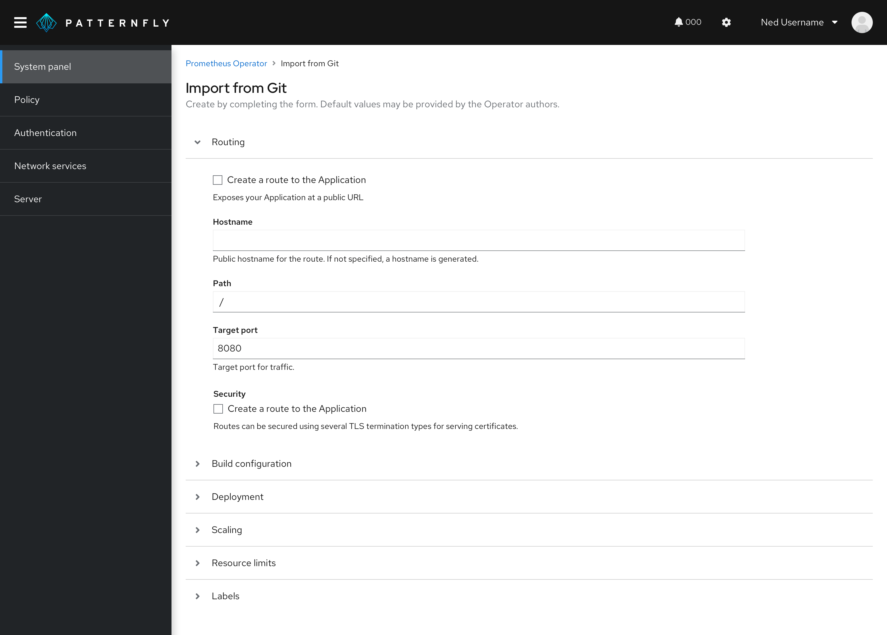 Example of nested, expandable field groups in a form.