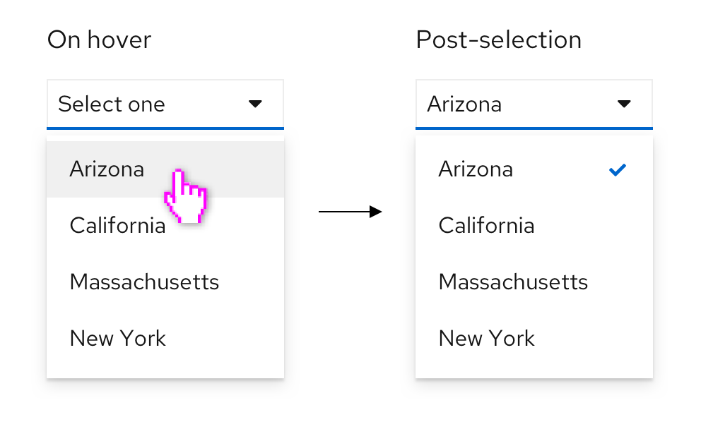 Example single select interaction