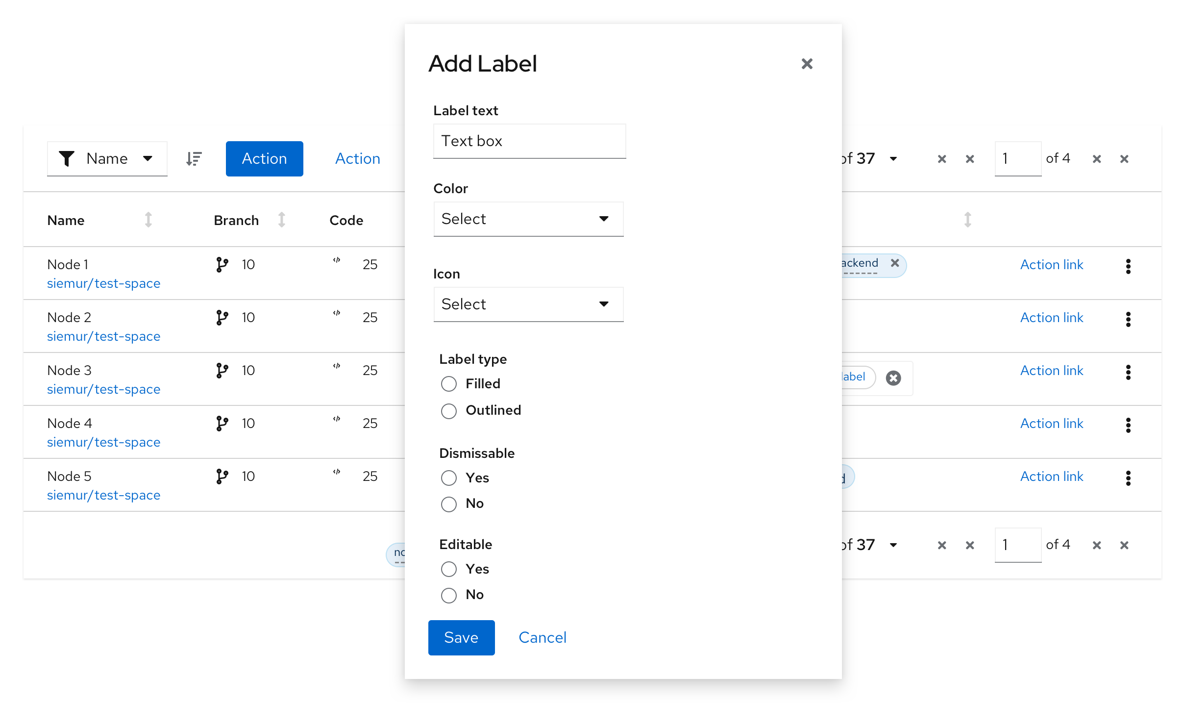 Select custom label properties