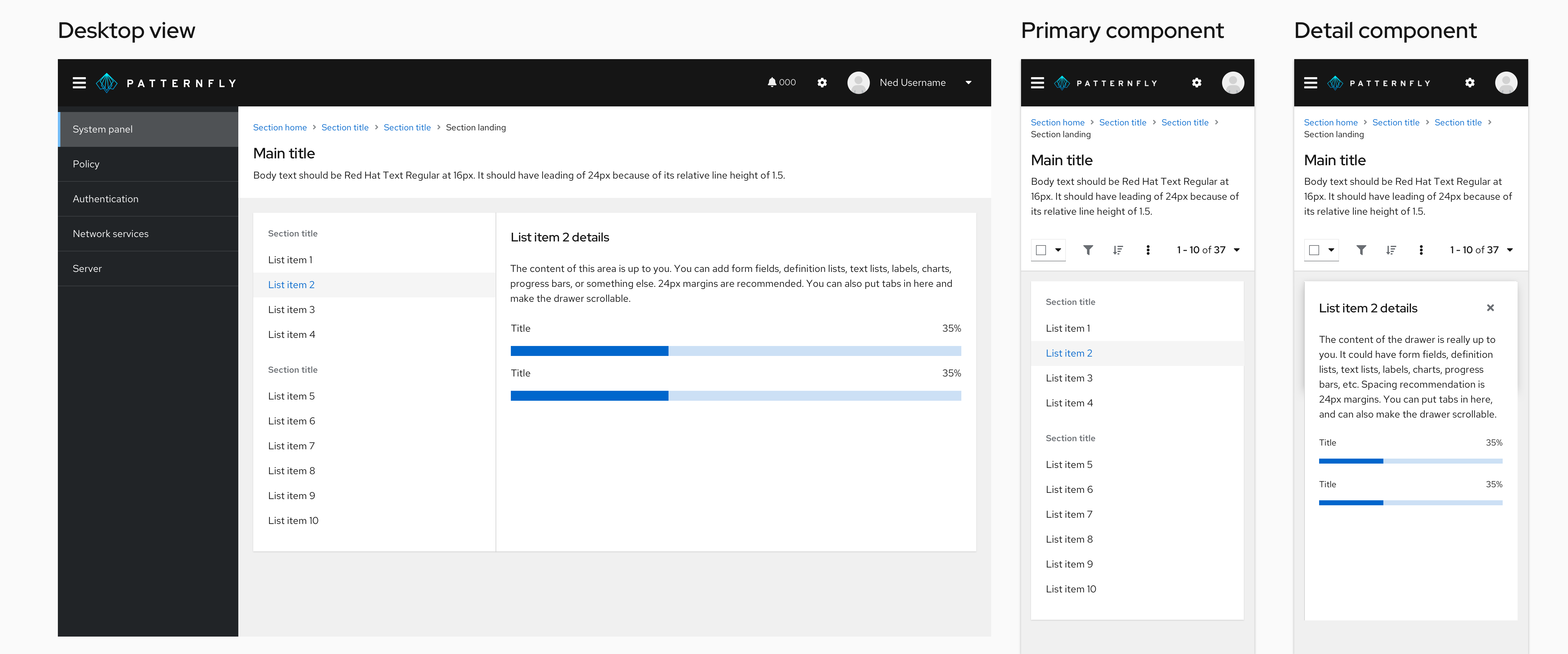 Image showing primary-detail component mobile behavior in non-dismissable list view