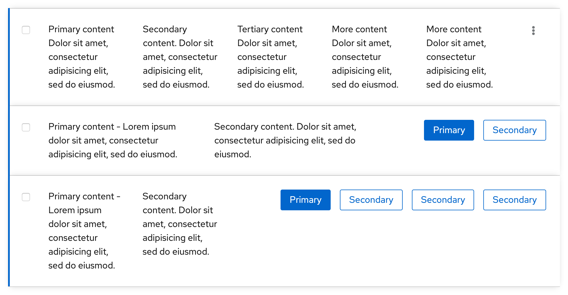 Example of secondary buttons in data lists