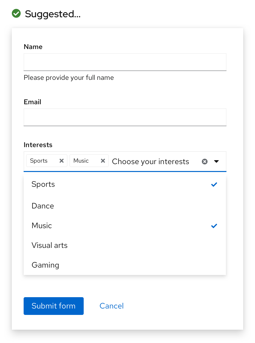 Example for using a multiple select inside a form