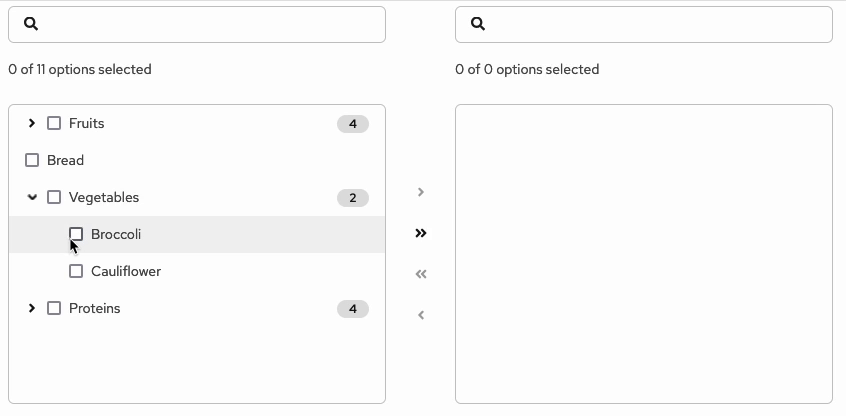 dual list behavior with 1 folder of item being moved to the second row