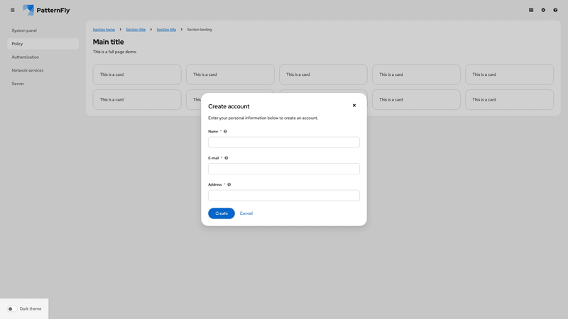 Modal with form screenshot