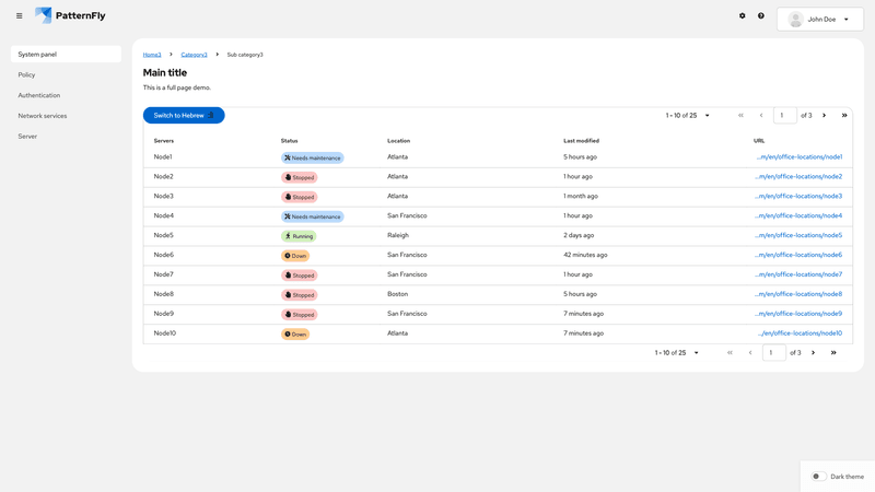 Paginated table screenshot