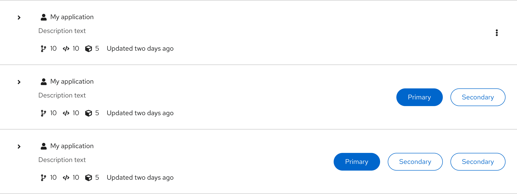 Example of secondary buttons in data lists