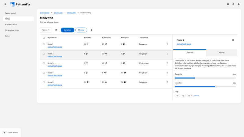 Tables and tabs screenshot