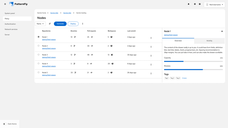 Tables and tabs screenshot